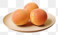 PNG Three peaches on a plate fruit plant food.