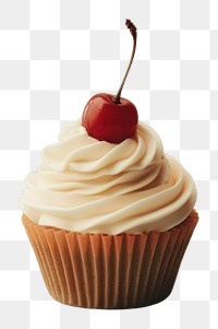 PNG A cupcake with whipped cream and a cherry on top with mirror dessert fruit food.