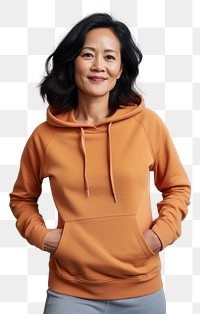 PNG Happy asian american middle age woman wearing plain color hoodie architecture sweatshirt sweater.