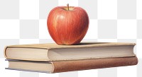 PNG  Red apple on books publication fruit plant. AI generated Image by rawpixel.