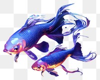 PNG  Illustration Two Japanese Koi fish Neon rim light animal purple blue.