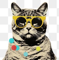 PNG Collage Retro dreamy cat sunglasses collage animal.