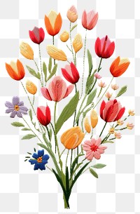 PNG Embroidery style tulip bouquet white fabric pattern.