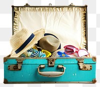 PNG  Beach accessories suitcase luggage white background.