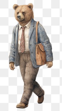PNG Bear character businessman walking drawing mammal.
