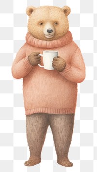 PNG Bear character holding coffee cup mammal cute mug.