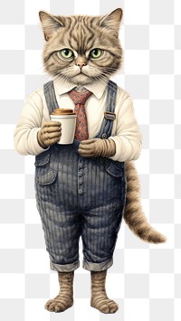 PNG Cat character barista holding coffee cup portrait mammal animal.
