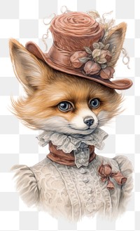 PNG Cute fox character wearing vintage victorian costume drawing sketch portrait.