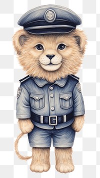PNG Lion character wearing police costume drawing sketch representation.