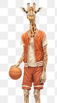 PNG Giraffe character playing basketball drawing sports sketch.