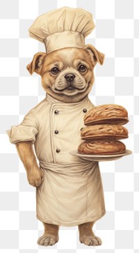 PNG Dog baker character holding bread portrait drawing mammal.