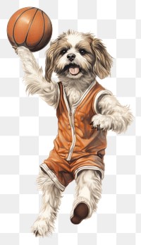 PNG Dog character playing basketball drawing sketch mammal.