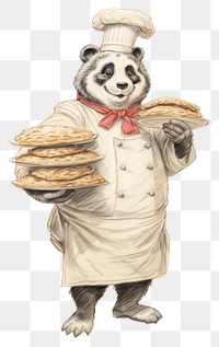 PNG Panda baker character holding bread drawing sketch portrait.