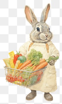 PNG Rabbit character grocery shopping vegetable drawing carrot.
