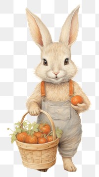 PNG Rabbit character holding carrot basket drawing rodent mammal