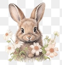 PNG Rabbit with flowers drawing sketch rodent