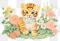 PNG Baby tiger in flower garden pattern animal mammal. 