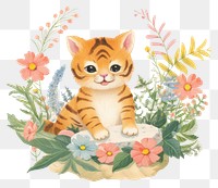 PNG Baby tiger in flower garden animal mammal plant. AI generated Image by rawpixel.