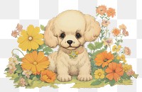 PNG Baby puppy in flower garden drawing animal mammal. AI generated Image by rawpixel.