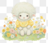 PNG Baby sheep in flower garden drawing sketch plant. AI generated Image by rawpixel.