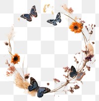 PNG Real pressed flowers with butterflies circle animal wreath. AI generated Image by rawpixel.