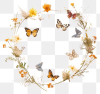 PNG Real pressed flowers with butterflies butterfly insect wreath. AI generated Image by rawpixel.