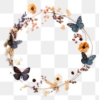 PNG Real pressed flowers with butterflies circle wreath shape. AI generated Image by rawpixel.