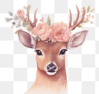 PNG  Deer with flower crown portrait animal mammal. AI generated Image by rawpixel.