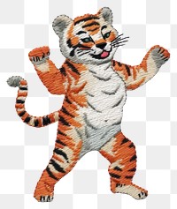 PNG Cute tiger dancing embroidery wildlife pattern.