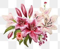 PNG Flower lily rose bouquet flower needlework embroidery.