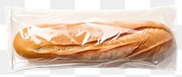 PNG  Plastic wrapping over a baguette bread food white background.