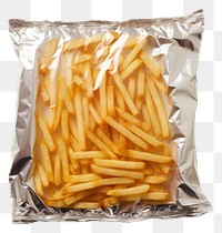 PNG  Plastic wrapping over a french fries food white background vegetable.
