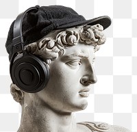 PNG  Portrait of an Ancient Greek sculpture headphones headset adult.