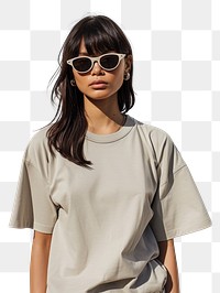 PNG  Over beige t-shirt sunglasses sleeve blue.
