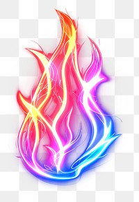 PNG Fire icon in neon style light black background illuminated.