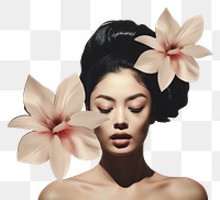 PNG  Collage of a asian woman flower portrait adult.