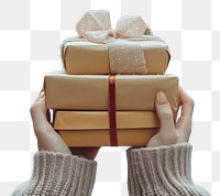 PNG  Photo of a person with a stack box christmas holiday gift.