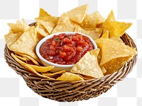 PNG Delicious nachos with red salsa sauce inside a basket ketchup snack food.