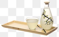 PNG Japanese sake oriental drink plant tray white background.