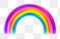 PNG Rainbow icon in the style of neon lights purple black background illuminated.