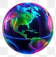 PNG  3D render neon earth icon sphere planet space.
