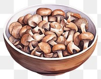 PNG Watercolor bowl of mushrooms white background vegetable freshness. AI generated Image by rawpixel.