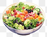 PNG Watercolor salad bowl plate food meal. AI generated Image by rawpixel.