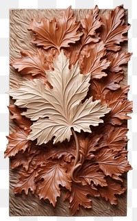 PNG  Maple leaf bas relief small pattern oil paint art plant wood.