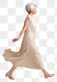 PNG Cream dress mockup fashion walking dancing.