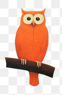 PNG  Owl on a branch painting cartoon animal. AI generated Image by rawpixel.
