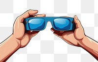 PNG Human hand holding a 3D glasses sunglasses cartoon photographing.