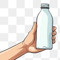 PNG Human hand holding a bottle of milk white background refreshment drinkware.