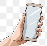 PNG Human hand holding a phone white background photographing portability.