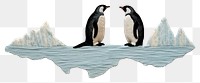 PNG Penguins with iceberg in embroidery animal bird togetherness.